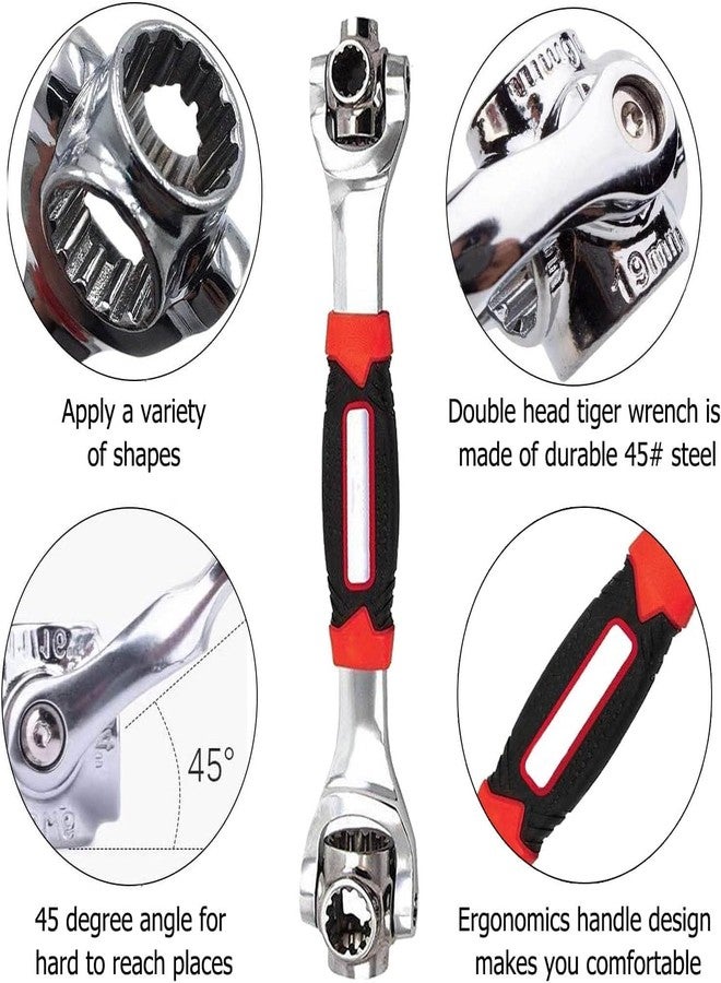 Orbica Tiger wrench 48 in 1 Swivel Head Multi Tool Spanne Tools Socket Works with Spline Bolts Multifunction PassTorx 360 Degree 6-Point Universal Furniture Car Repair, Hex end - Image 2